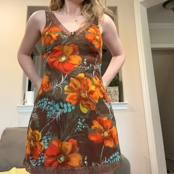 Brown and orange floral dress - Picture 2 of 4